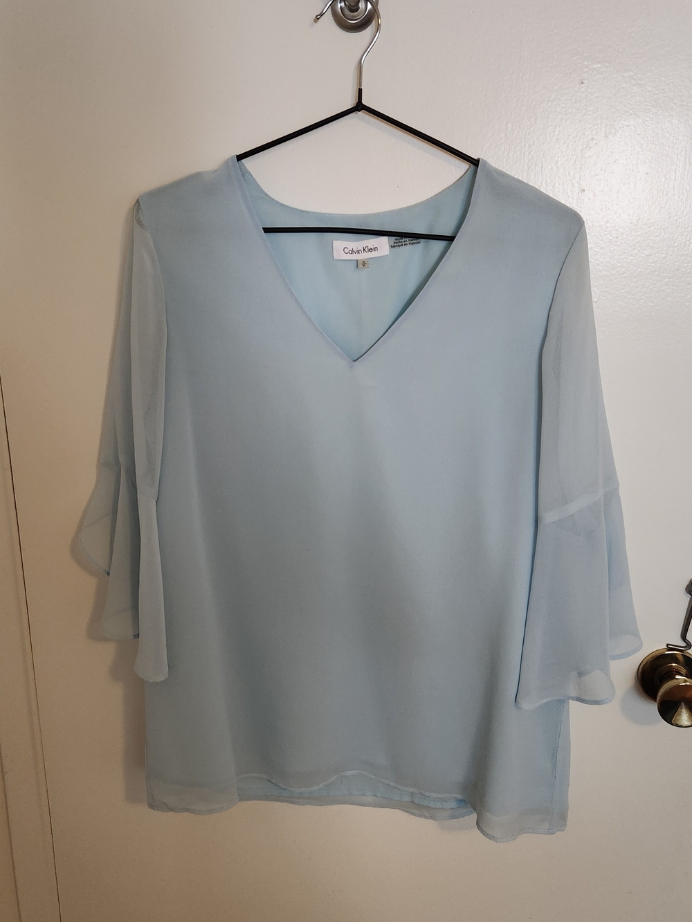 Calvin Klein Pale Blue V-Neck Chiffon Blouse
